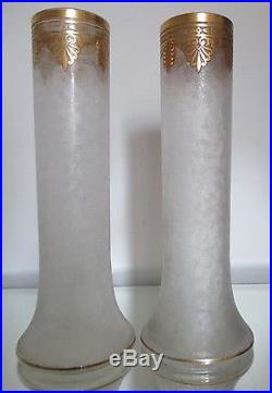 Grands Vases cristal Saint Louis gravé a l'acide, rehaut d'or, style Empire XIXe