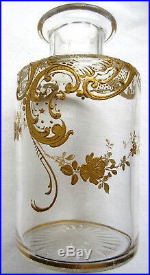 Gros flacon à parfum ou alcool cristal Baccarat Saint-Louis doré or fin Louis XV