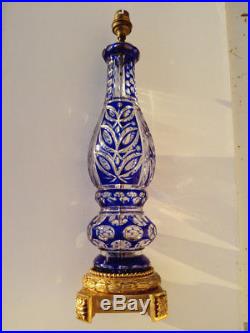 Lampe Cristal Overlay Bleu. Style Louis Xvi. Bronze. Grand Modele. 19eme. Saint Louis