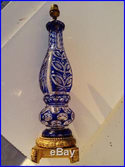 Lampe Cristal Overlay Bleu. Style Louis Xvi. Bronze. Grand Modele. 19eme. Saint Louis