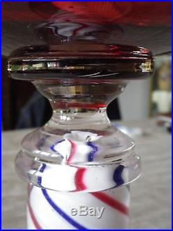 Lampe à pétrole en verre ou cristal soufflé XIX Baccarat Saint Louis patriotique