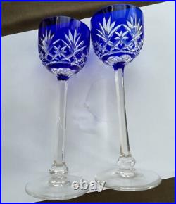 Lot 2 Verres Porto Cristal Saint Louis Modele Massenet Bleu Ht 16.6 CM