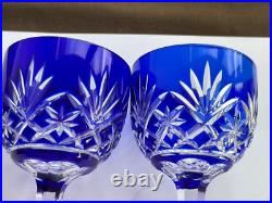 Lot 2 Verres Porto Cristal Saint Louis Modele Massenet Bleu Ht 16.6 CM