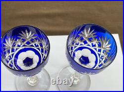 Lot 2 Verres Porto Cristal Saint Louis Modele Massenet Bleu Ht 16.6 CM