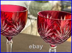 Lot 3 Verres Porto Cristal Saint Louis Modele Massenet Rouge Ht 16.6 CM