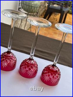 Lot 3 Verres Porto Cristal Saint Louis Modele Massenet Rouge Ht 16.6 CM