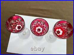Lot 3 Verres Porto Cristal Saint Louis Modele Massenet Rouge Ht 16.6 CM
