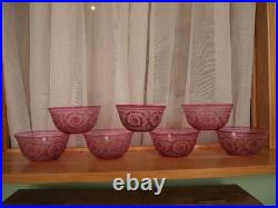 Lot 7 Bol ramequin rince-doigt cristal dégager l'acide Saint Louis thistle rose