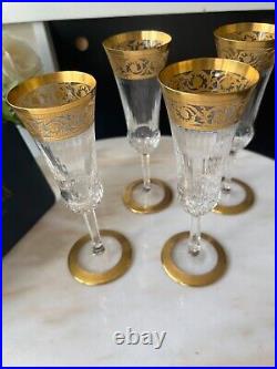 Lot de 4 Flûtes à champagne Thistle Or Cristal Saint Louis très bon état