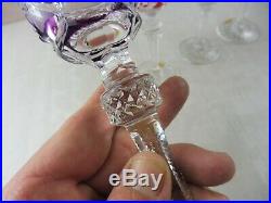 Lot de 6 anciens verres en cristal taillé, de couleur, Saint Louis Baccarat