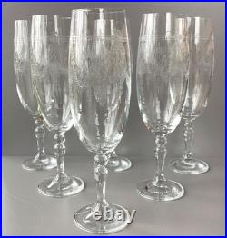 Lot de 6 flûtes à champagne en cristal gravé anciennes st louis ou baccarat