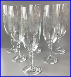 Lot de 6 flûtes à champagne en cristal gravé anciennes st louis ou baccarat