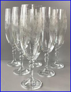 Lot de 6 flûtes à champagne en cristal gravé anciennes st louis ou baccarat