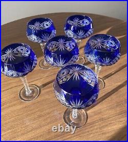Lot de 6 grands Verres bleu cobalt en cristal Saint Louis Baccarat Bohème