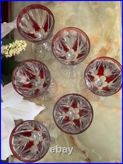 Lot de 6 verres à eau Cristal Saint Louis rouges très bon état années 30