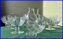 Lot de 6 verres à eau + pichet gravé en cristal Baccarat Saint Louis