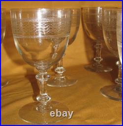 Lot de 6 verres à eau vin cristal Baccarat Saint-Louis frise gravée H 15 cm