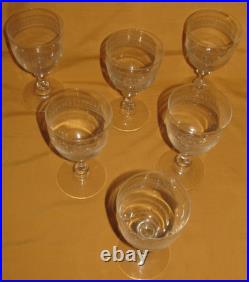 Lot de 6 verres à eau vin cristal Baccarat Saint-Louis frise gravée H 15 cm