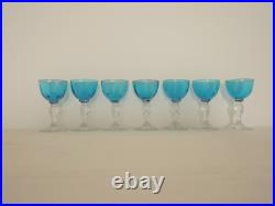 Lot de 7 verres ancien à liqueur cristal bleu cannèle Baccarat Saint ST Louis