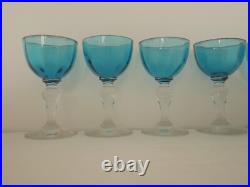 Lot de 7 verres ancien à liqueur cristal bleu cannèle Baccarat Saint ST Louis