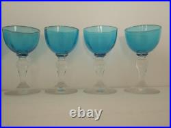 Lot de 7 verres ancien à liqueur cristal bleu cannèle Baccarat Saint ST Louis