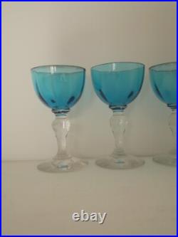 Lot de 7 verres ancien à liqueur cristal bleu cannèle Baccarat Saint ST Louis