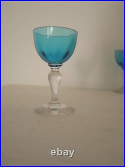 Lot de 7 verres ancien à liqueur cristal bleu cannèle Baccarat Saint ST Louis