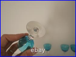 Lot de 7 verres ancien à liqueur cristal bleu cannèle Baccarat Saint ST Louis