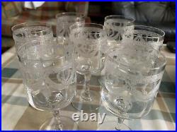 Lot de 7 verres en cristal gravé XIXe Empire guirlande laurier Baccarat st Louis