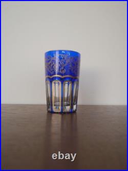 Magnifique gobelet à thé verre cristal gravé doré Saint ST Louis Rabat Bleu or