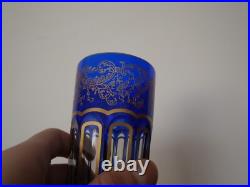 Magnifique gobelet à thé verre cristal gravé doré Saint ST Louis Rabat Bleu or