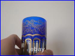 Magnifique gobelet à thé verre cristal gravé doré Saint ST Louis Rabat Bleu or