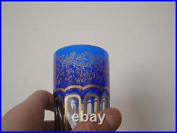 Magnifique gobelet à thé verre cristal gravé doré Saint ST Louis Rabat Bleu or