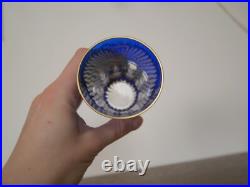 Magnifique gobelet à thé verre cristal gravé doré Saint ST Louis Rabat Bleu or