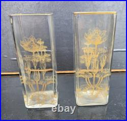 Paire De Vases Baccarat St Louis Decor Gravé Doré Nenuphars Art Nouveau 1900
