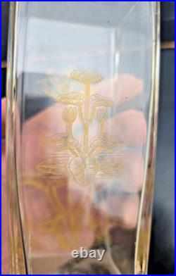 Paire De Vases Baccarat St Louis Decor Gravé Doré Nenuphars Art Nouveau 1900