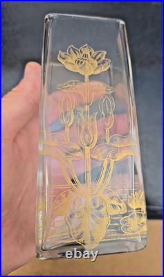 Paire De Vases Baccarat St Louis Decor Gravé Doré Nenuphars Art Nouveau 1900