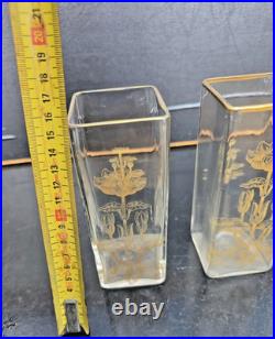 Paire De Vases Baccarat St Louis Decor Gravé Doré Nenuphars Art Nouveau 1900