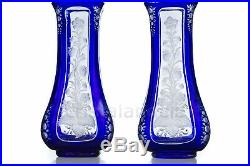 Paire de vases bleus en Saint-Louis XIXè. Pair of blue vases by Saint-Louis 19th