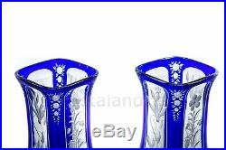 Paire de vases bleus en Saint-Louis XIXè. Pair of blue vases by Saint-Louis 19th