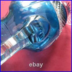 Pichet broc à eau cruche en cristal de saint louis de couleur bleu modèle tommy