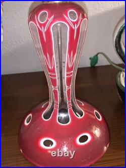 Pied de lampe en cristal overlay blanc rouge Baccarat Vierzon St Louis