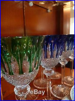 Quatre Superbes Verres Cristal Saint Louis Modele Thommy Rose Vert Bleu Jaune