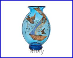 Rare vase en cristal bleu émaillé signé signature St Louis Saint Louis vers 1890