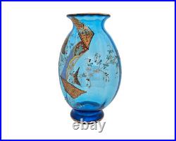 Rare vase en cristal bleu émaillé signé signature St Louis Saint Louis vers 1890
