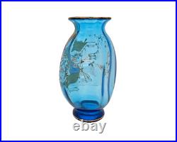 Rare vase en cristal bleu émaillé signé signature St Louis Saint Louis vers 1890