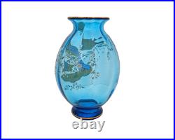 Rare vase en cristal bleu émaillé signé signature St Louis Saint Louis vers 1890