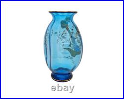 Rare vase en cristal bleu émaillé signé signature St Louis Saint Louis vers 1890