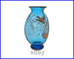 Rare vase en cristal bleu émaillé signé signature St Louis Saint Louis vers 1890