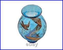 Rare vase en cristal bleu émaillé signé signature St Louis Saint Louis vers 1890